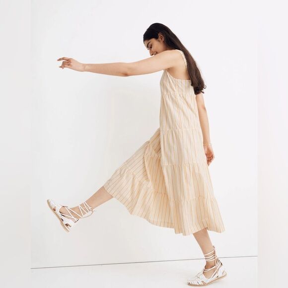 Madewell Striped Button Back Tiered Midi Dress - Picture 4 of 13